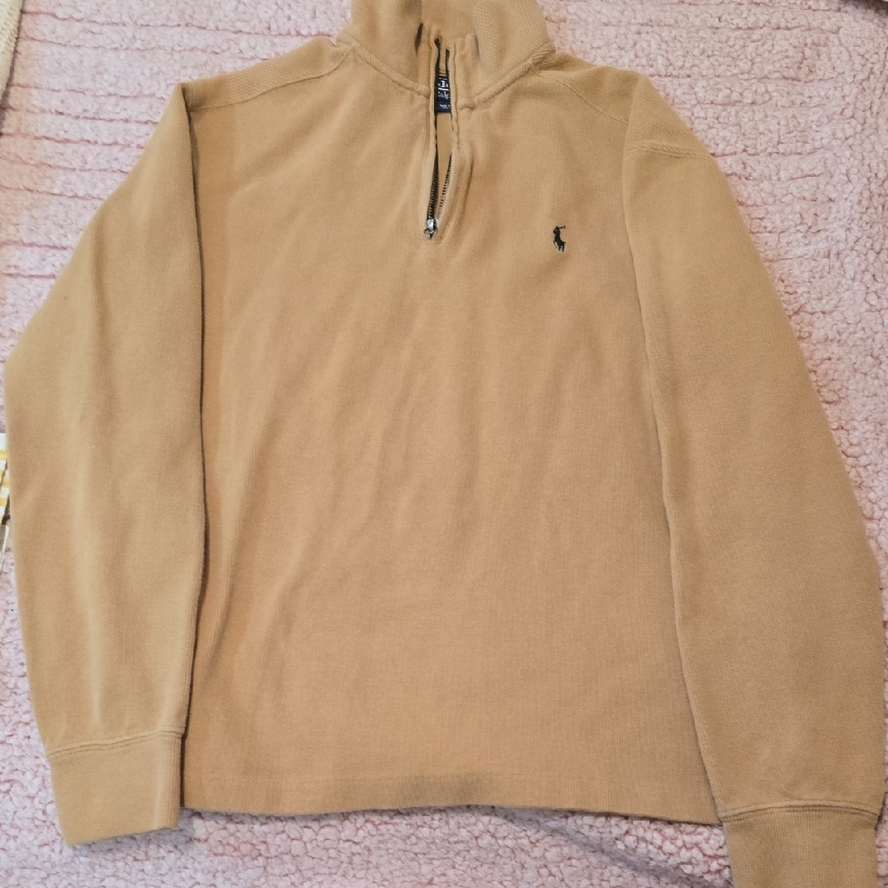 Polo by Ralph Lauren Men's Camel Quarter Zip Sweater 100% Cotton